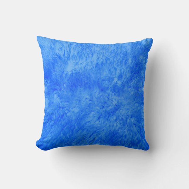 Blue Fur Frenzy Throw Pillow (Front)