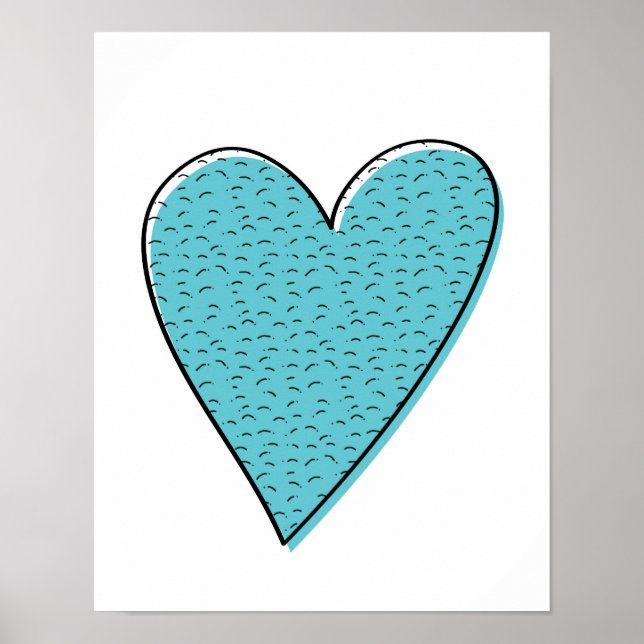Blue furry hearts kids poster print (Front)