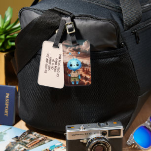 Blue Fuzzy Alien Hiker Luggage Tag