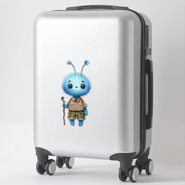 Blue Fuzzy Alien Hiker Sticker (Suitcase)