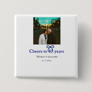 Blue g bow cheers to 40 years anniversary wedding 2 inch square button