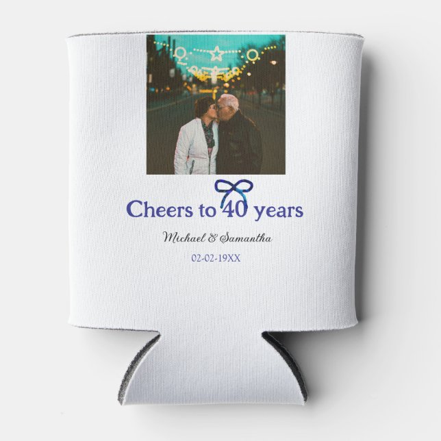 Blue g bow cheers to 40 years anniversary wedding  can cooler (Front)