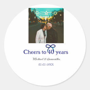 Blue g bow cheers to 40 years anniversary wedding  classic round sticker