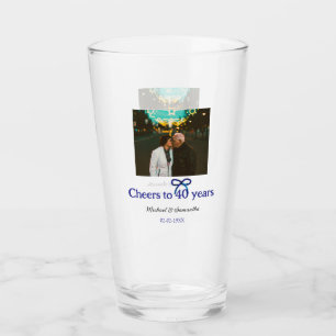 Blue g bow cheers to 40 years anniversary wedding  glass