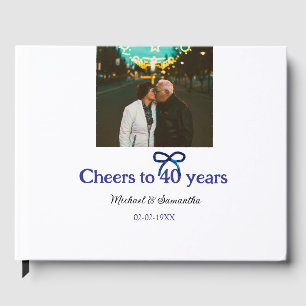 Blue g bow cheers to 40 years anniversary wedding guest book