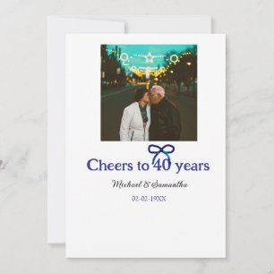 Blue g bow cheers to 40 years anniversary wedding invitation