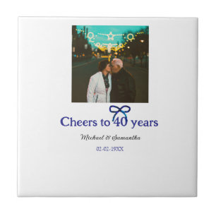 Blue g bow cheers to 40 years anniversary wedding tile