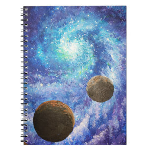 Blue galaxy and planets notebook