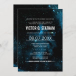 Blue Galaxy Bar Mitzvah Party Invite<br><div class="desc">Your story is written among the stars... a galaxy themed bar mitzvah party  invite that is sure to catch everyone's eye! Text details are customizable and are over a space background in black,  blue,  and white.</div>