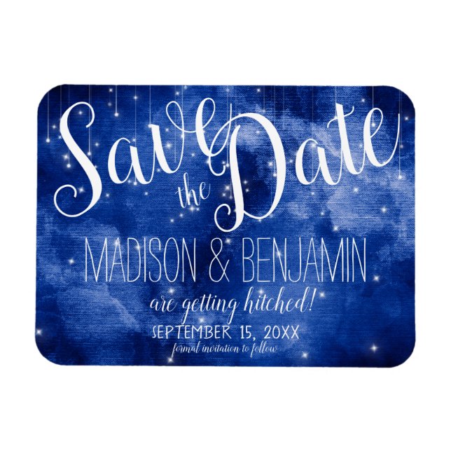 Blue Galaxy Celestial Stars Lights Save the Date Magnet (Horizontal)