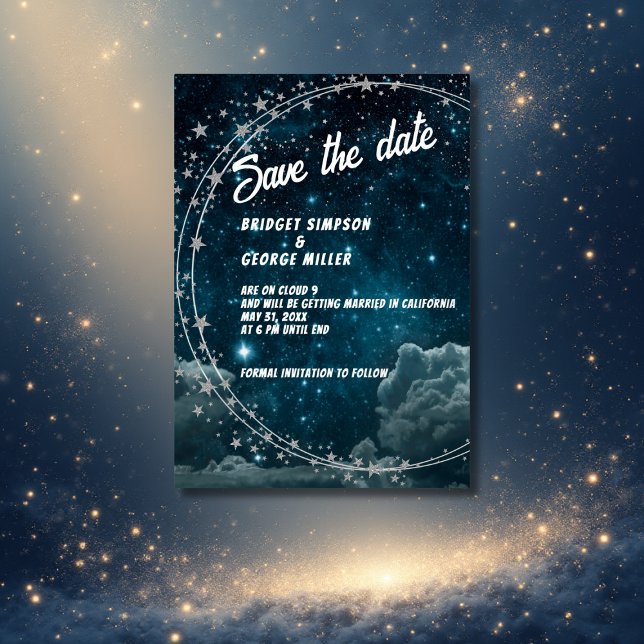 blue galaxy cloud 9 wedding save the date (Creator Uploaded)