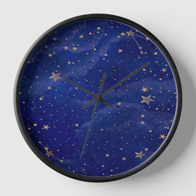 Blue Galaxy Golden Star Clock (Front)