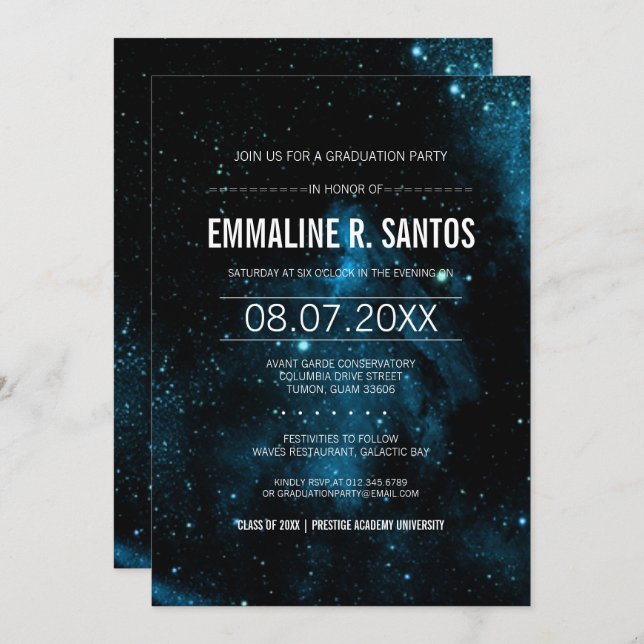 Blue Galaxy Graduation Party Invite (Front/Back)