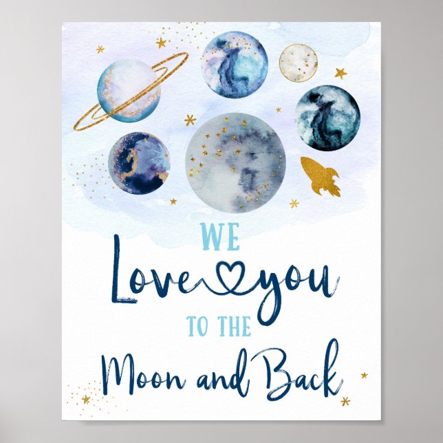 Blue Galaxy Love You To The Moon And Back Birthday Poster (Front)