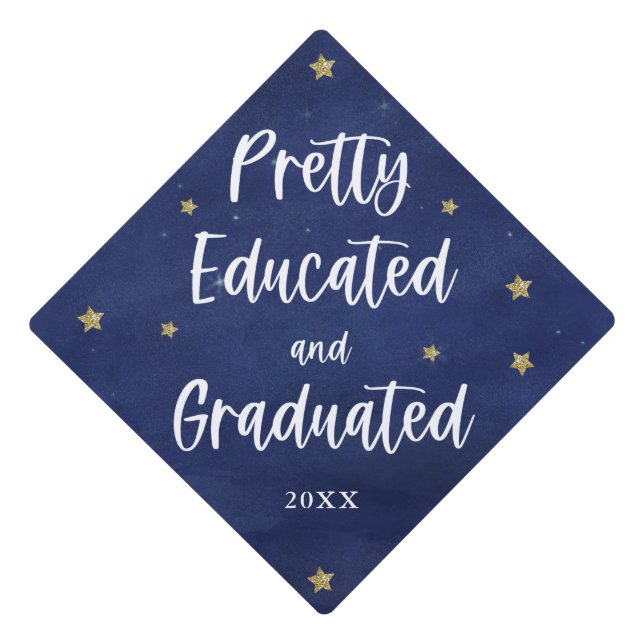 Blue Galaxy Pretty, Educated, Graduated Graduation Cap Topper (Front)