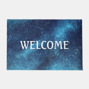 Blue Galaxy Sparkle Abstract Personalized Doormat