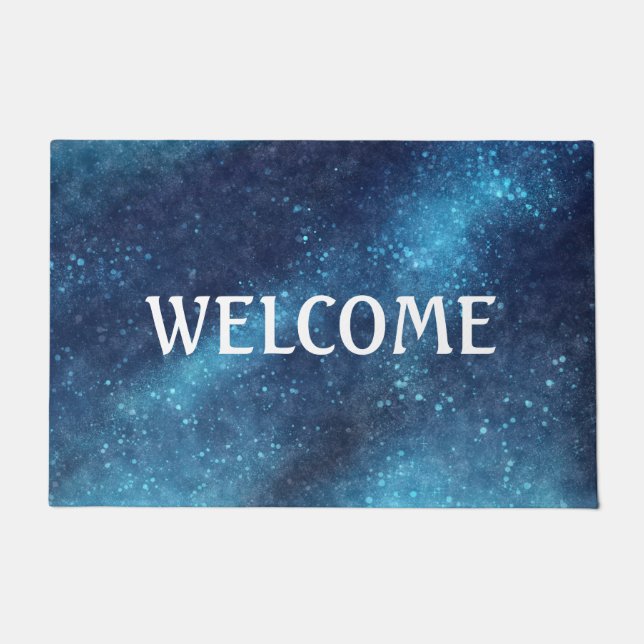 Blue Galaxy Sparkle Abstract Personalized Doormat (Front)