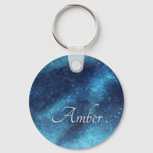 Blue Galaxy Sparkle Abstract Personalized Keychain