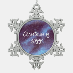 Blue Galaxy Sparkle Abstract Personalized Snowflake Pewter Christmas Ornament