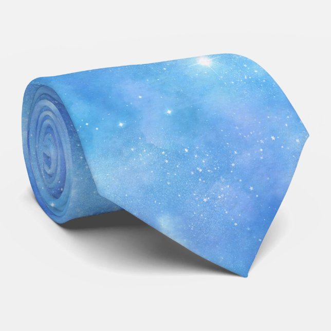 Blue Galaxy Watercolor Star Space  Tie (Rolled)