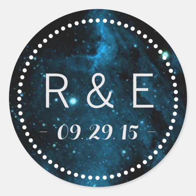 Blue Galaxy Wedding Favour Stickers (Front)