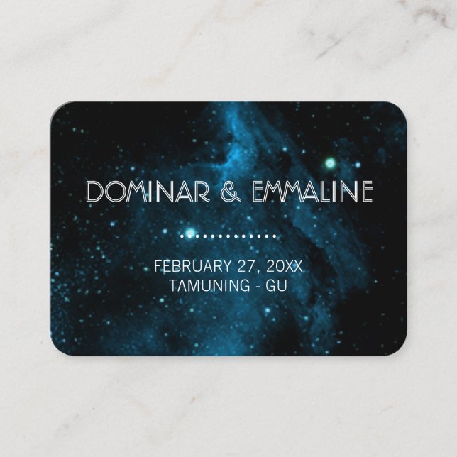 Blue Galaxy Wedding Place Cards (Front)