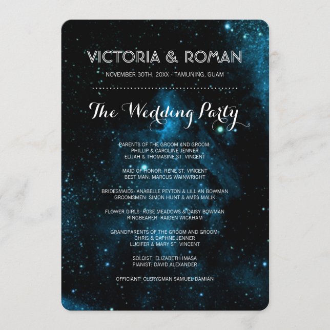 Blue Galaxy Wedding Programs (Front)