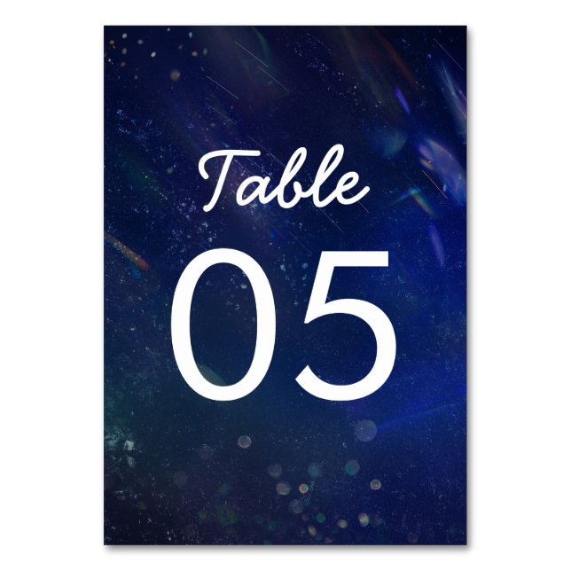 Blue Galaxy Wedding Table Number Sign (Front)
