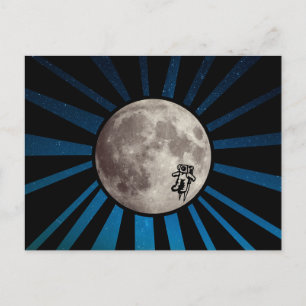 Blue Galaxy with Moon & Astronaut Space Postcard