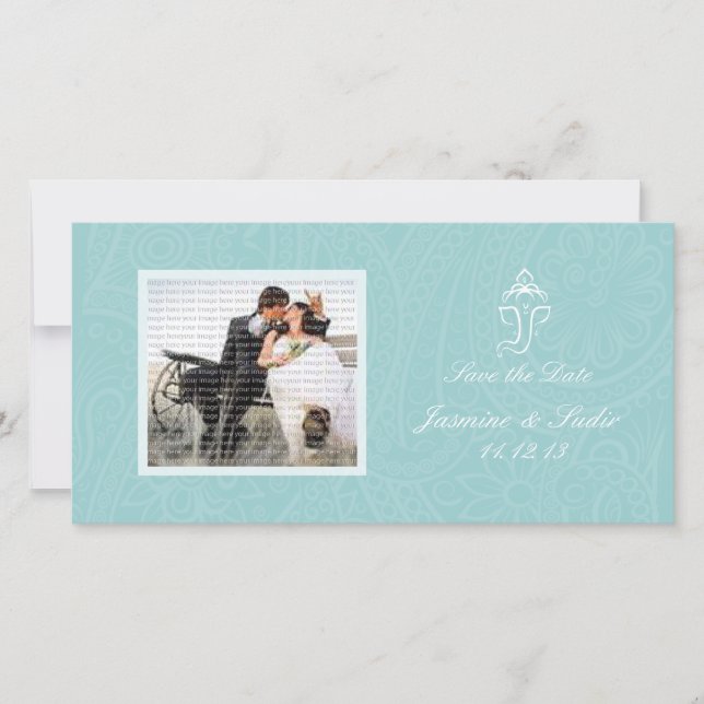 Blue Ganesha Photo Save the Date Cards (Front)