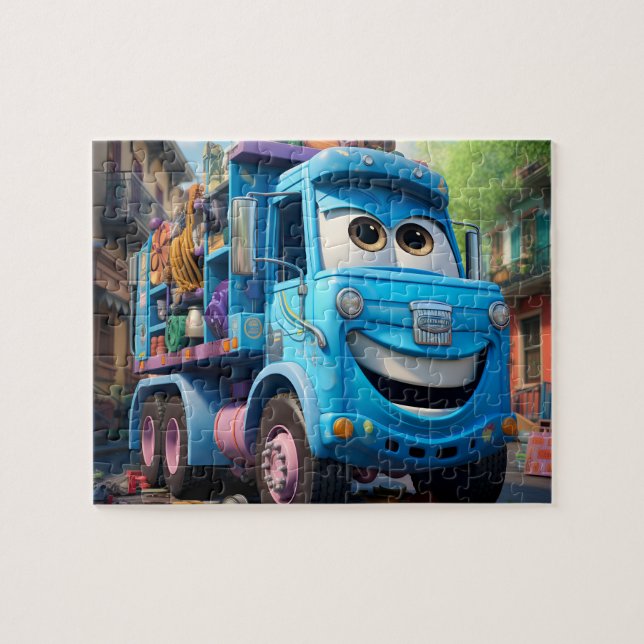 Blue Garbage Truck 110-Piece Puzzle for Kids (Horizontal)