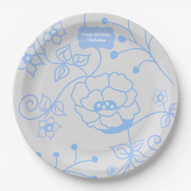 Blue Garden 9 in. Paper Plate (Front)