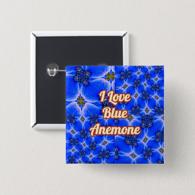 Blue Garden Anemone Pattern 2 Inch Square Button (Front & Back)