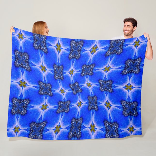 Blue Garden Anemone Pattern Fleece Blanket (In Situ)