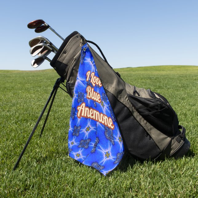 Blue Garden Anemone Pattern Golf Towel (Green)