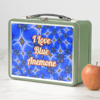 Blue Garden Anemone Pattern Metal Lunch Box