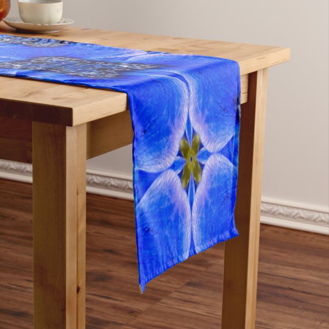 Blue Garden Anemone Pattern Short Table Runner (In Situ)