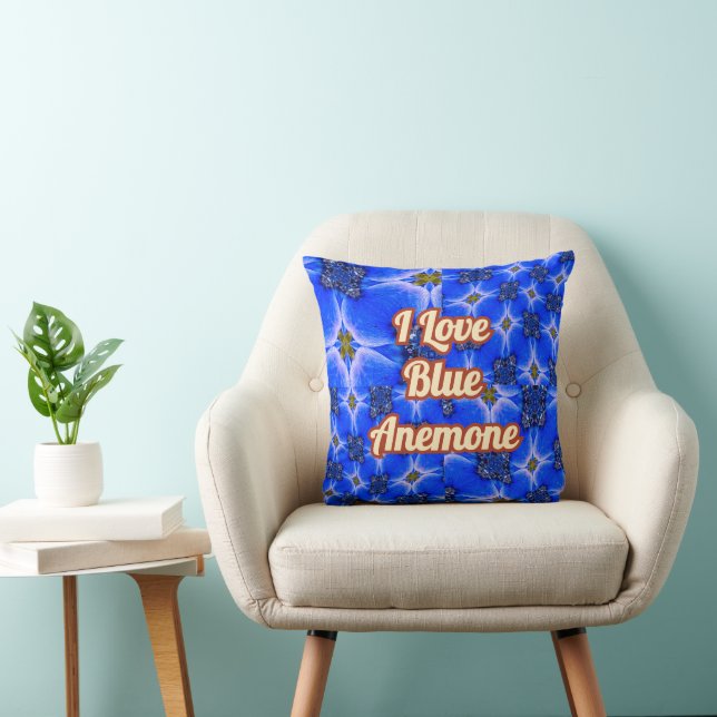 Blue Garden Anemone Pattern Throw Pillow (Chair)