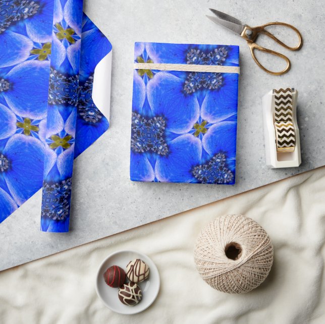 Blue Garden Anemone Pattern Wrapping Paper (Crafts)