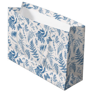 Blue Garden Butterfly & Floral Garden Pattern Large Gift Bag