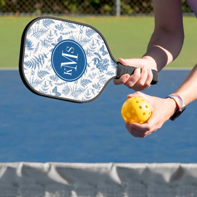 Blue Garden Butterfly & Floral Garden Pattern Pickleball Paddle (Insitu)