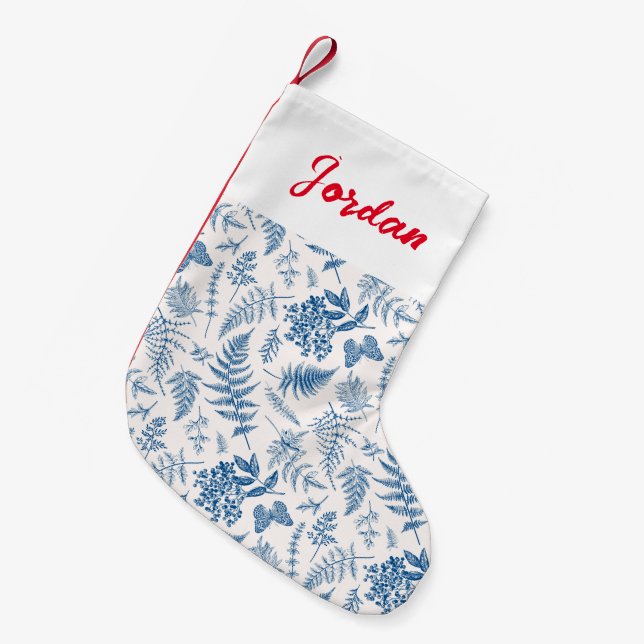 Blue Garden Butterfly & Floral Garden Pattern Small Christmas Stocking (Front (Hanging))