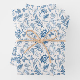 Blue Garden Butterfly & Floral Garden Pattern Wrapping Paper Sheet