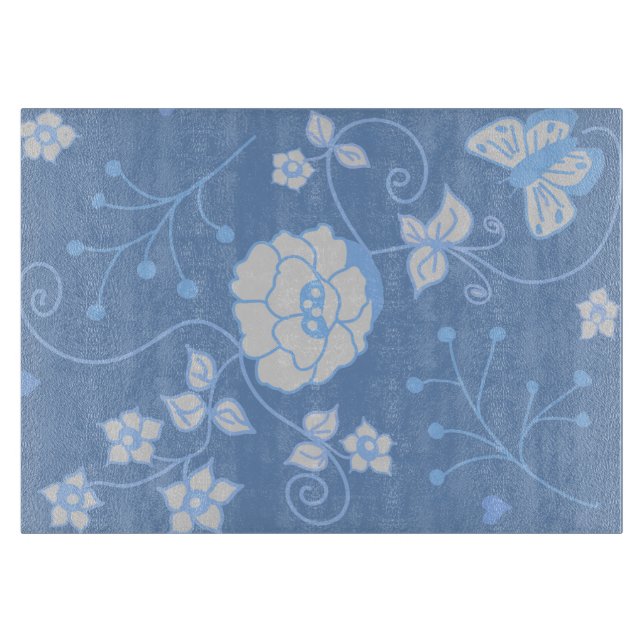 Blue Garden Decorative Glass Cutting Board (Front)
