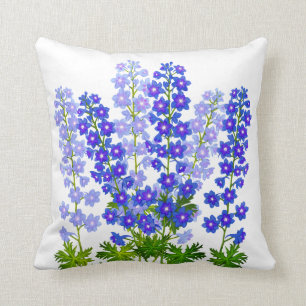 Blue Garden Delphinium Larkspur Flowers American M Throw Pillow