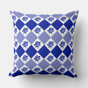 Blue Garden Diamond Pattern Throw Pillow
