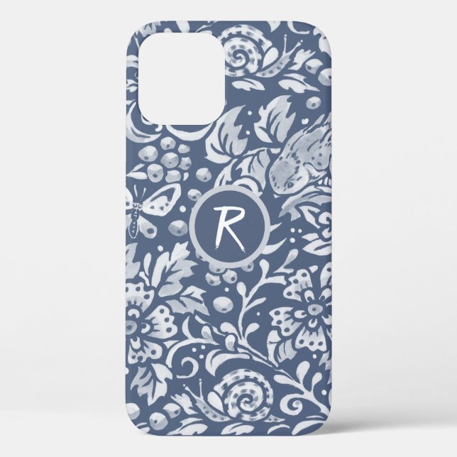 Blue Garden Floral Bird Snail Monogram Denim  Case-Mate iPhone Case (Back)