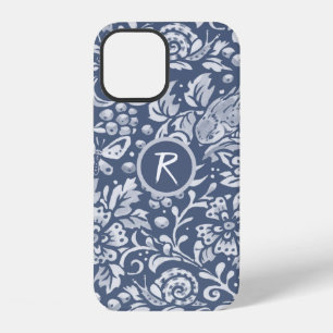 Blue Garden Floral Bird Snail Monogram Denim  iPhone 12 Case