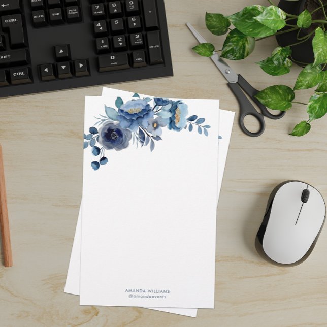 Blue Garden Floral Monogram Stationery Paper (Creator Uploaded)