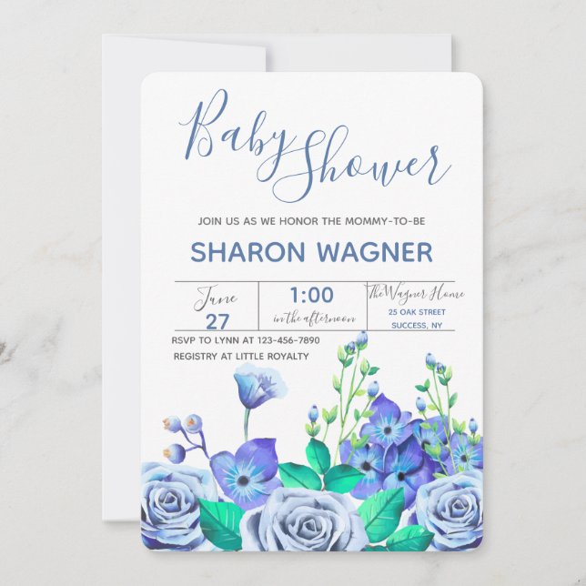 Blue Garden Flowers Invitation (Front)